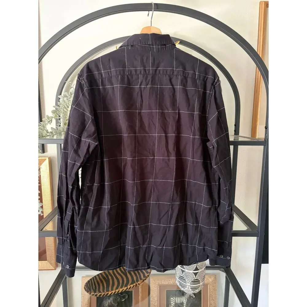 Banana Republic Untucked Fit Shirt Mens Large Black Windowpane Check Button Up